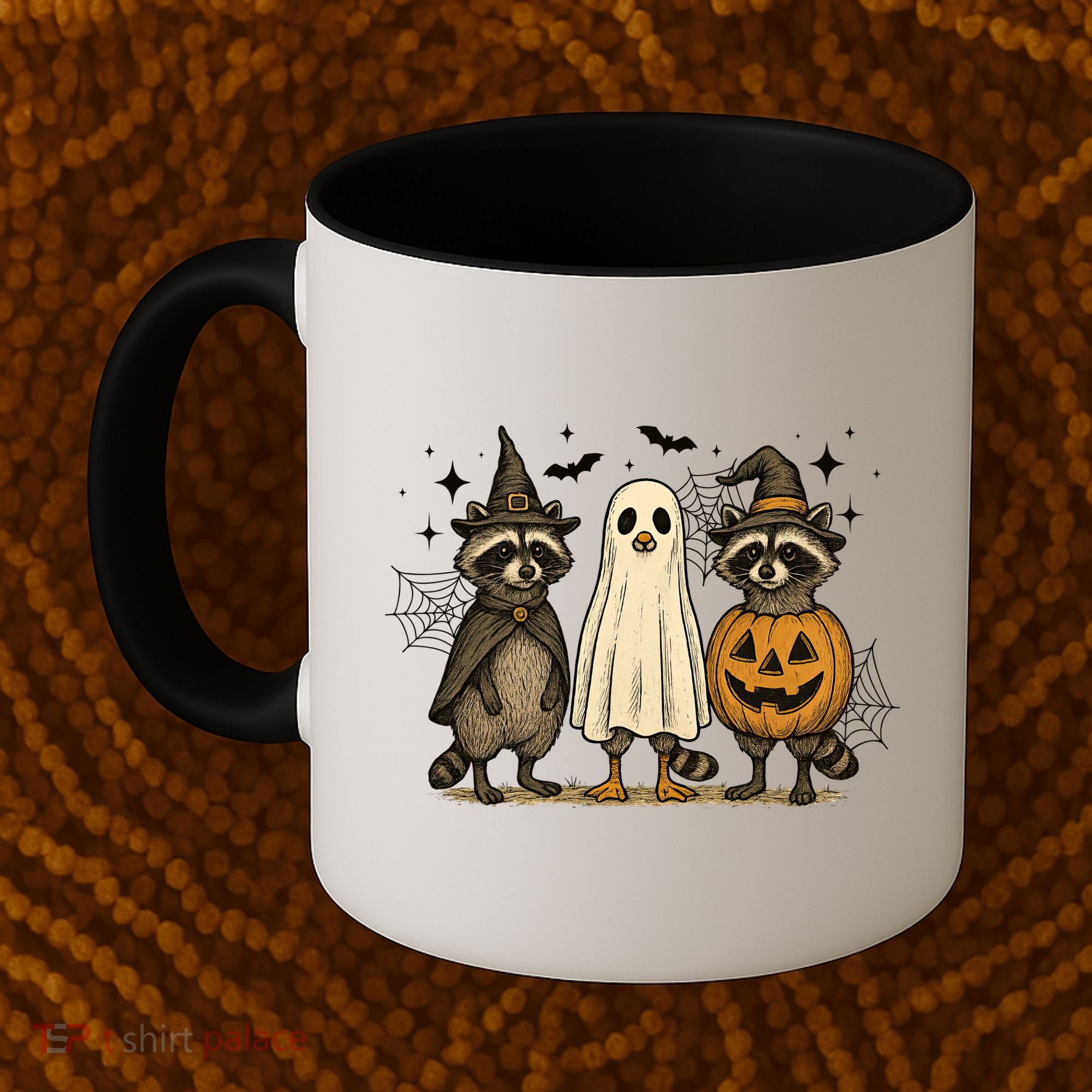 Retro Raccoon Witch Scary Halloween Pumpkin  Coffee Mug