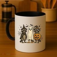 Retro Raccoon Witch Scary Halloween Pumpkin  Coffee Mug thumb 4