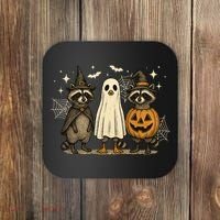 Retro Raccoon Witch Scary Halloween Pumpkin  Coaster thumb 0