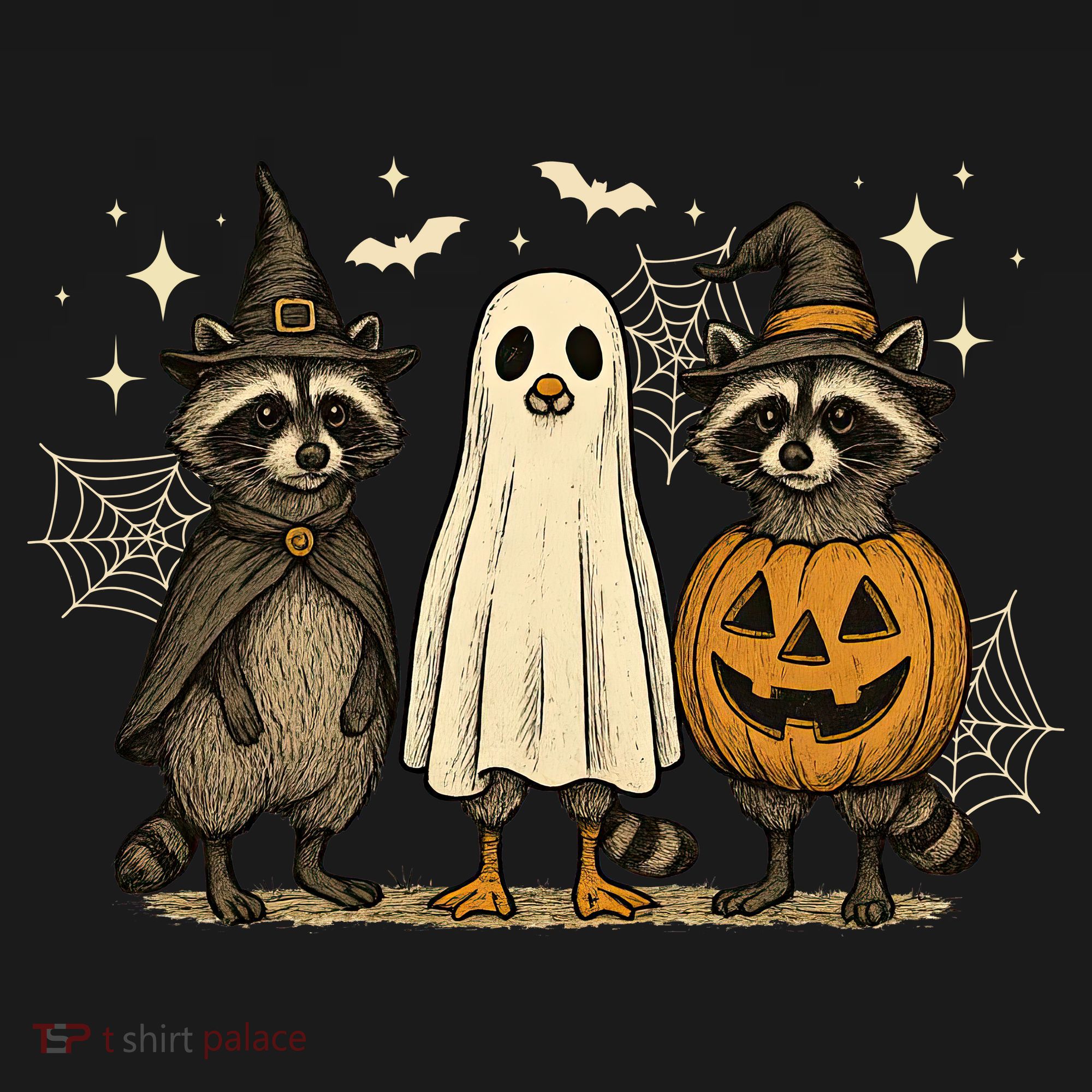 Retro Raccoon Witch Scary Halloween Pumpkin  Coaster