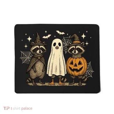 Retro Raccoon Witch Scary Halloween Pumpkin  Mousepad