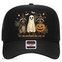 Retro Raccoon Witch Scary Halloween Pumpkin  Hat thumb 0