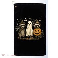 Retro Raccoon Witch Scary Halloween Pumpkin  Golf Towel thumb 0