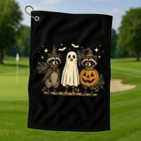 Retro Raccoon Witch Scary Halloween Pumpkin  Golf Towel thumb 1