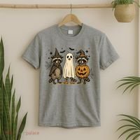 Retro Raccoon Witch Scary Halloween Pumpkin  T-Shirt thumb 2