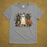 Retro Raccoon Witch Scary Halloween Pumpkin  T-Shirt thumb 5