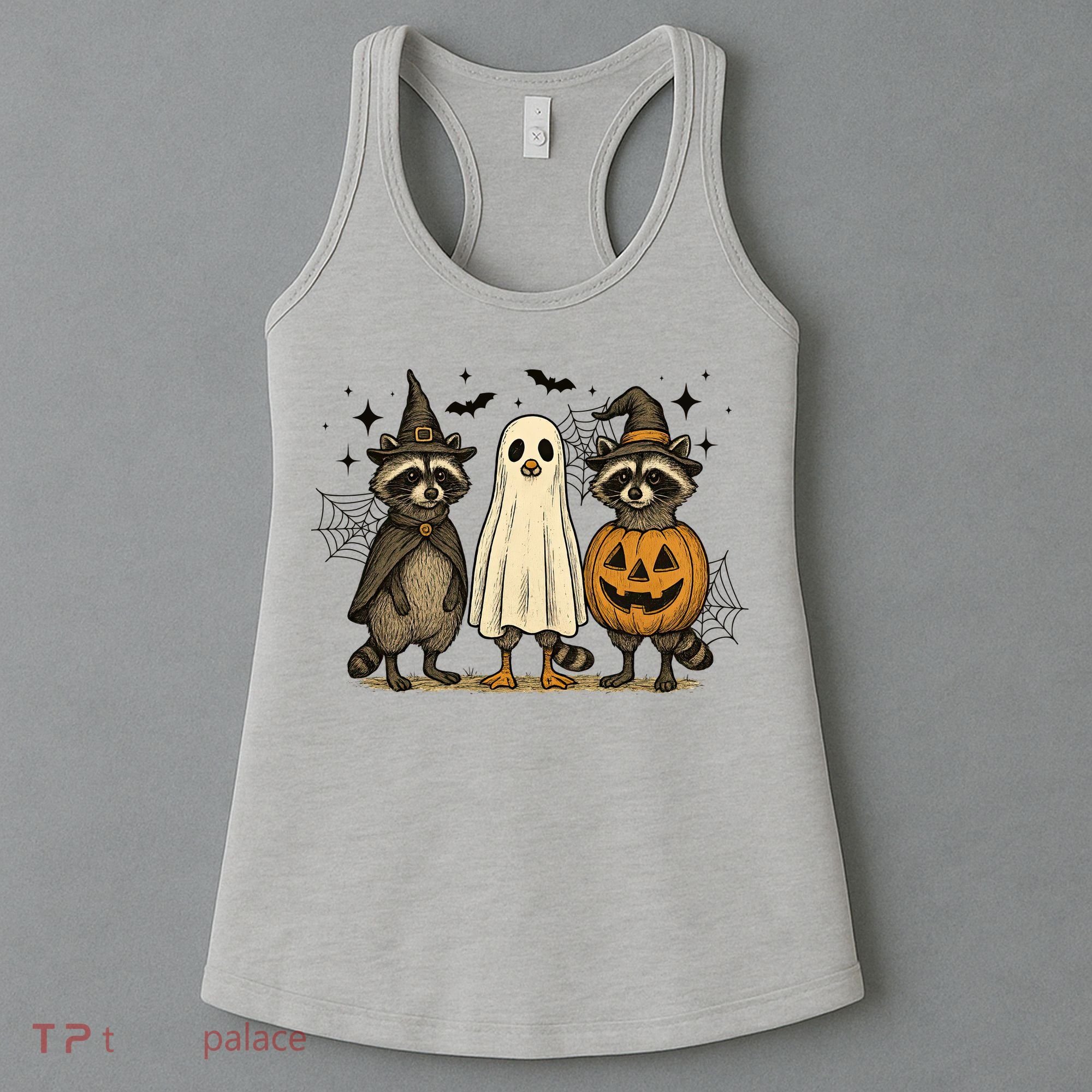 Retro Raccoon Witch Scary Halloween Pumpkin  Women's Tank Top