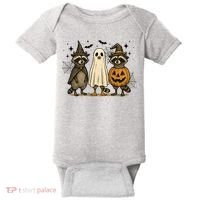 Retro Raccoon Witch Scary Halloween Pumpkin  Baby Bodysuit thumb 0