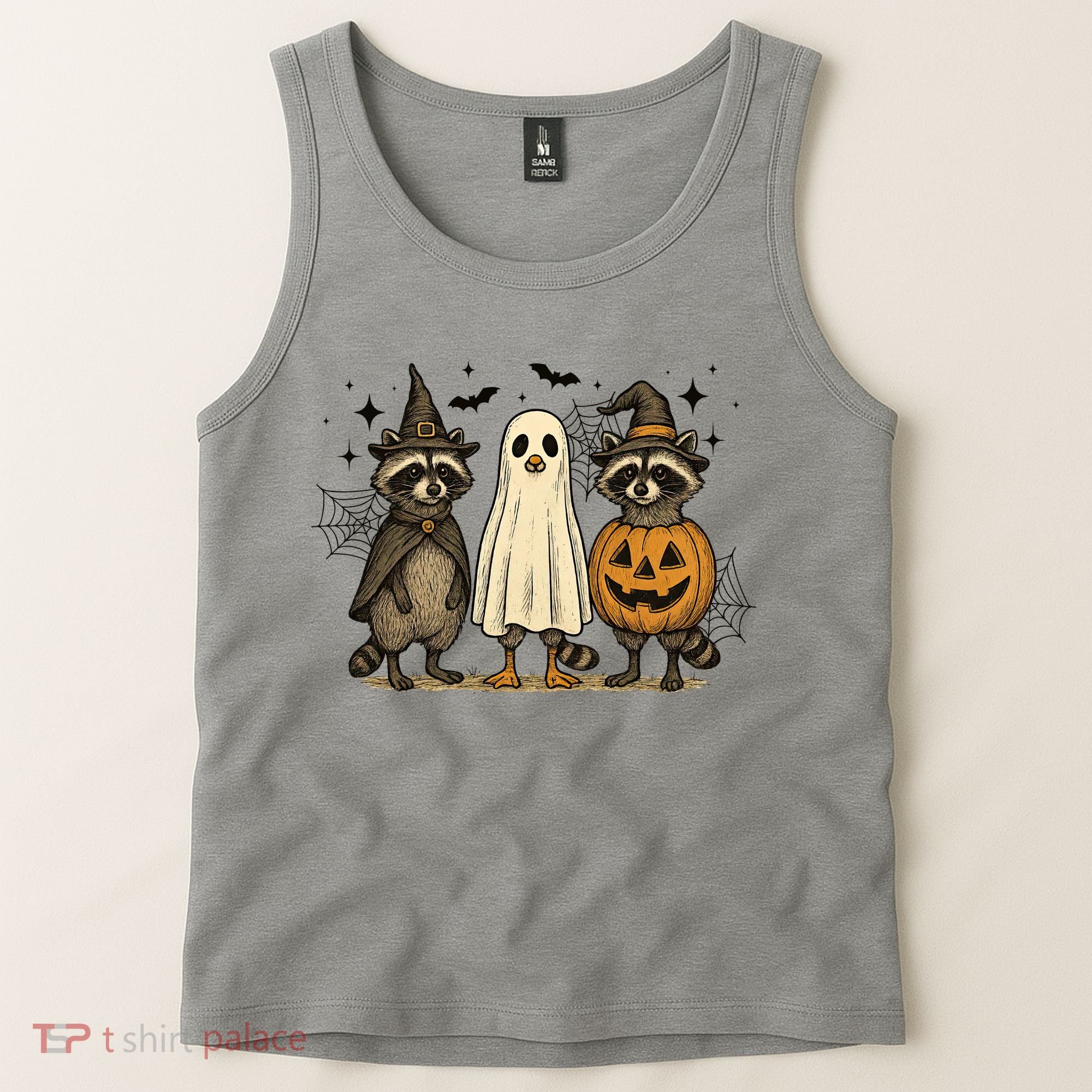 Retro Raccoon Witch Scary Halloween Pumpkin  Tank Top