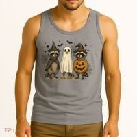 Retro Raccoon Witch Scary Halloween Pumpkin  Tank Top thumb 3