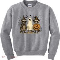 Retro Raccoon Witch Scary Halloween Pumpkin  Kids Sweatshirt thumb 0