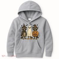 Retro Raccoon Witch Scary Halloween Pumpkin  Kids Hoodie thumb 0