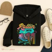 Roller Skate 11th Birthday Party Rolling into 11 Retro  Hoodie thumb 4