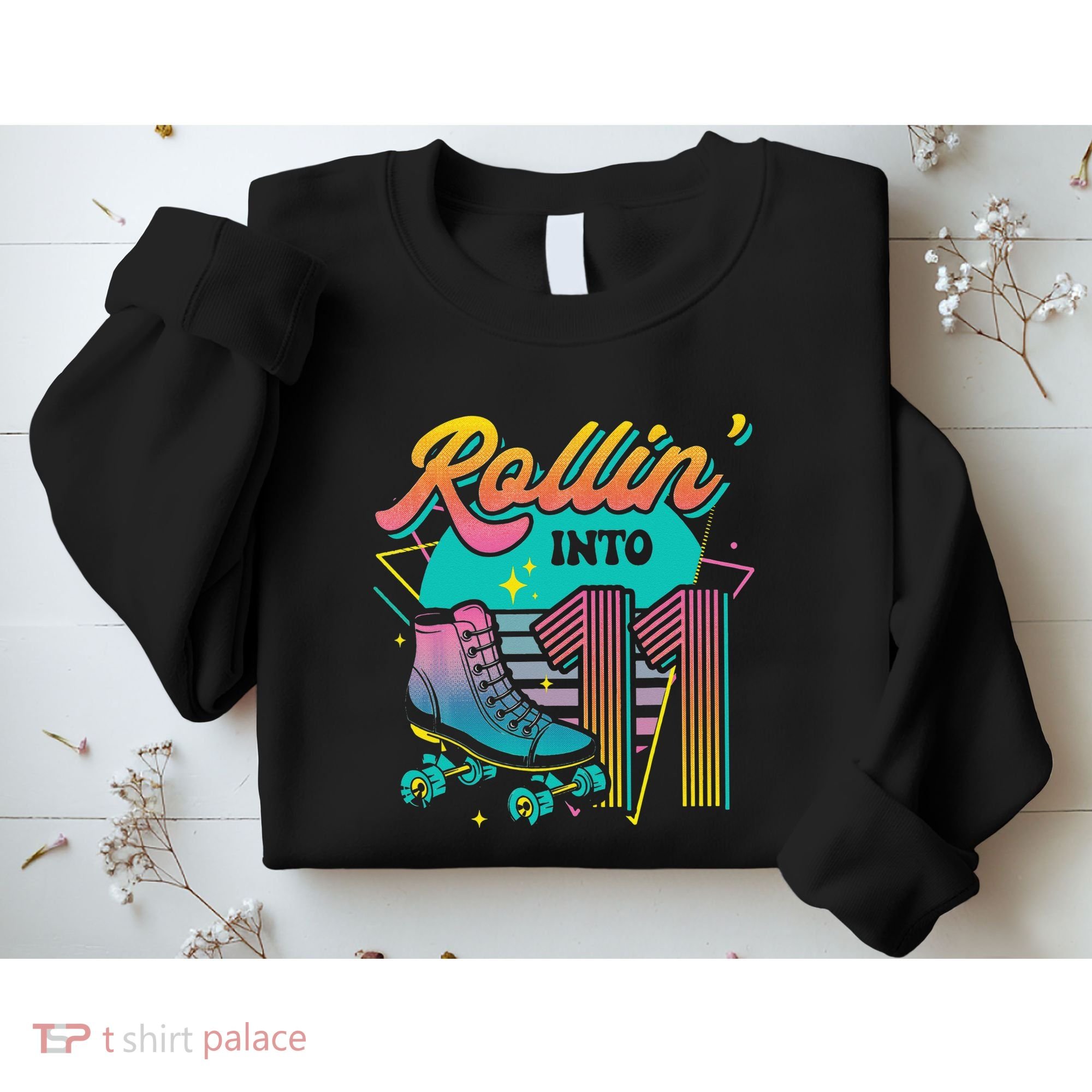 Roller Skate 11th Birthday Party Rolling into 11 Retro  Sweatshirt