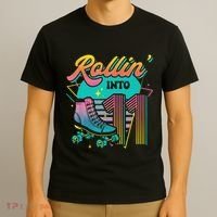 Roller Skate 11th Birthday Party Rolling into 11 Retro  T-Shirt thumb 3