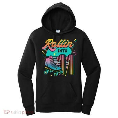 Roller Skate 11th Birthday Party Rolling into 11 Retro  Women's Hoodie
