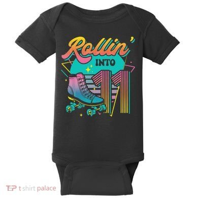 Roller Skate 11th Birthday Party Rolling into 11 Retro  Baby Bodysuit