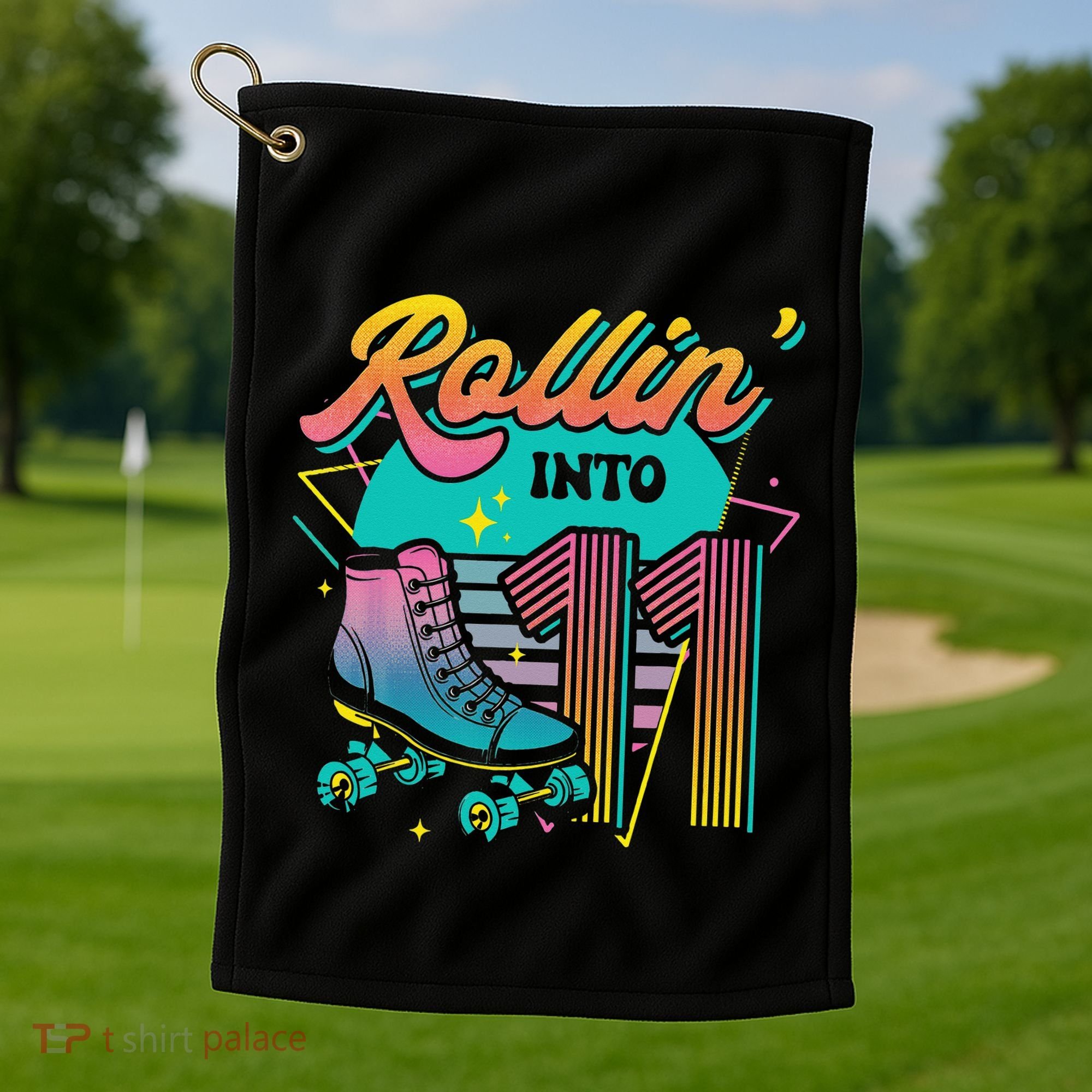 Roller Skate 11th Birthday Party Rolling into 11 Retro  Golf Towel