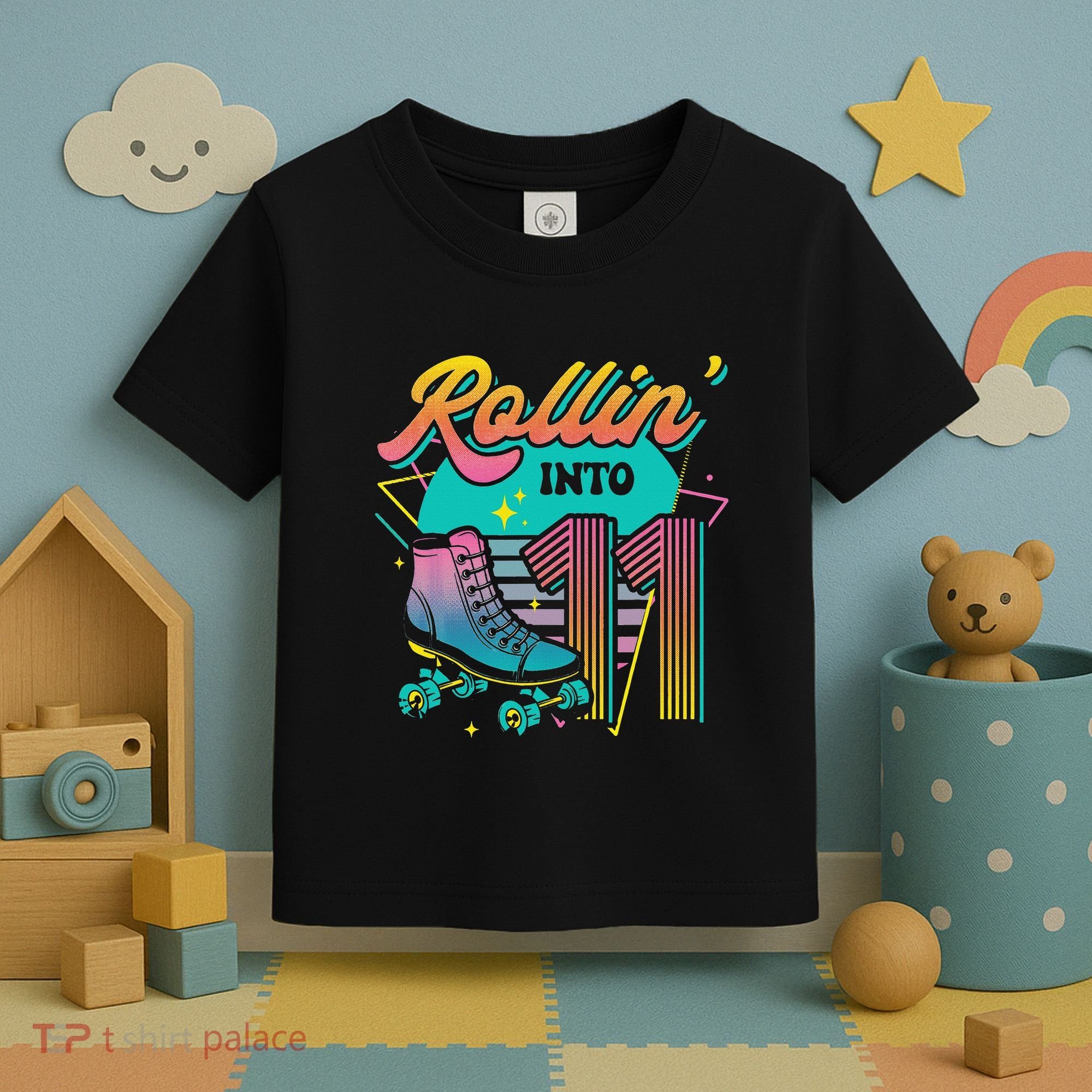 Roller Skate 11th Birthday Party Rolling into 11 Retro  Toddler T-Shirt