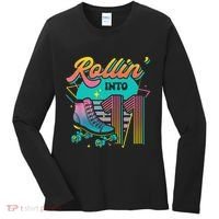 Roller Skate 11th Birthday Party Rolling into 11 Retro  Women's Long Sleeve Shirt thumb 0