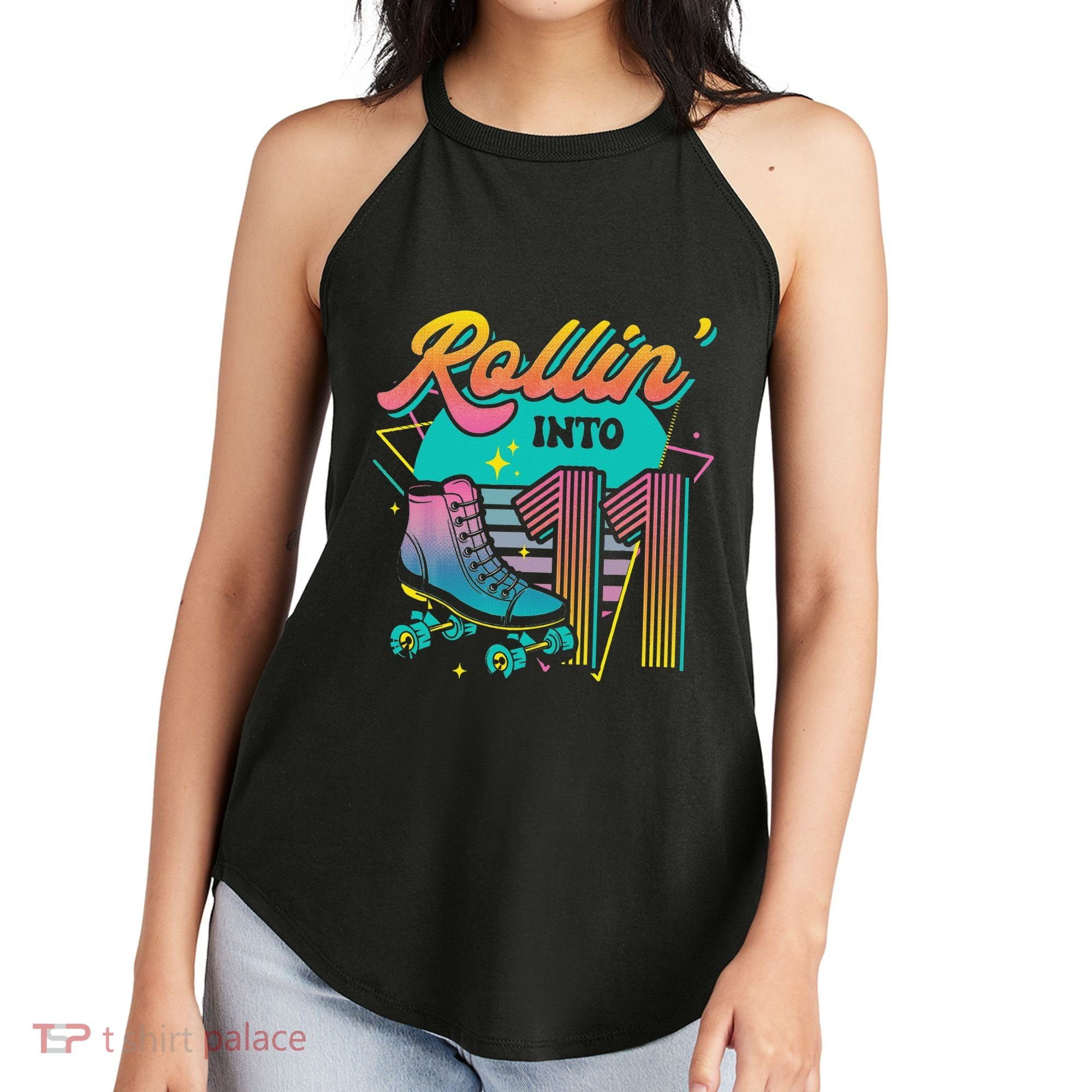 Roller Skate 11th Birthday Party Rolling into 11 Retro  Women's Perfect Tri Rocker Tank
