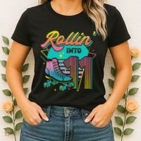 Roller Skate 11th Birthday Party Rolling into 11 Retro  Women's T-Shirt thumb 2