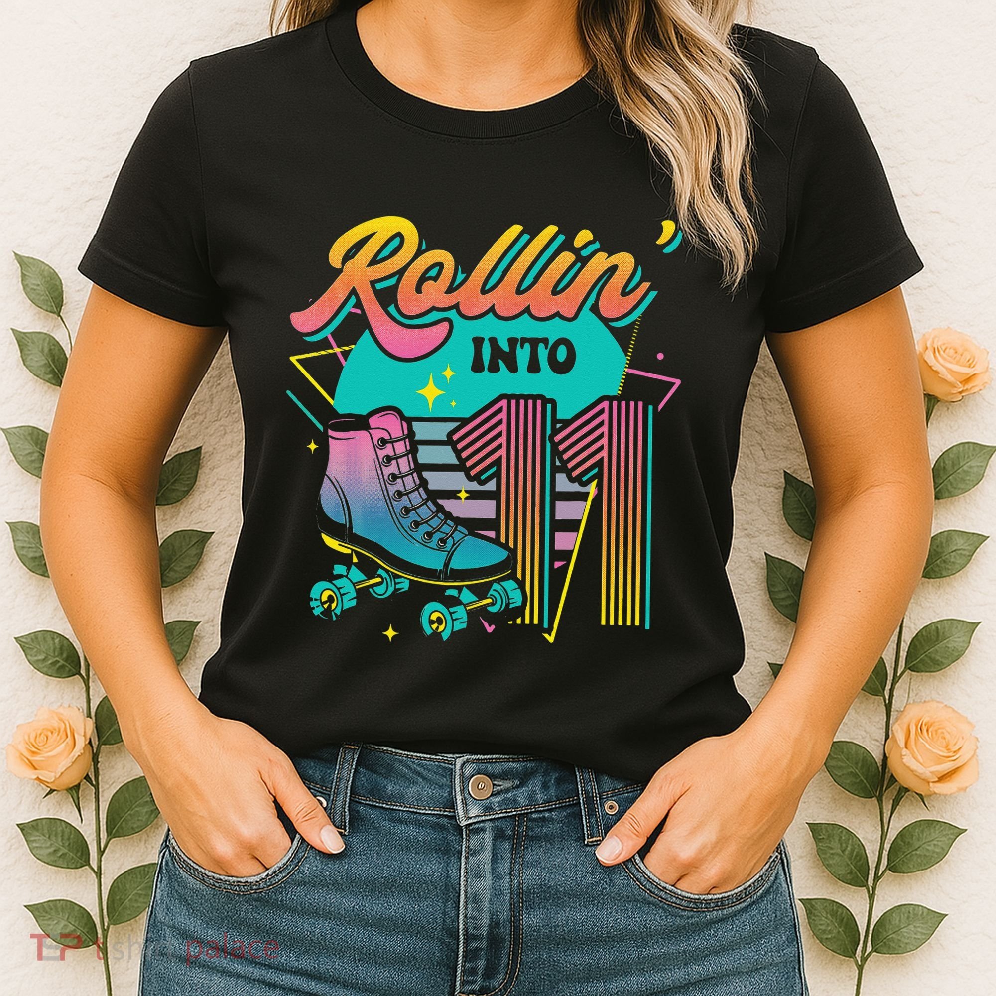 Roller Skate 11th Birthday Party Rolling into 11 Retro  Women's T-Shirt