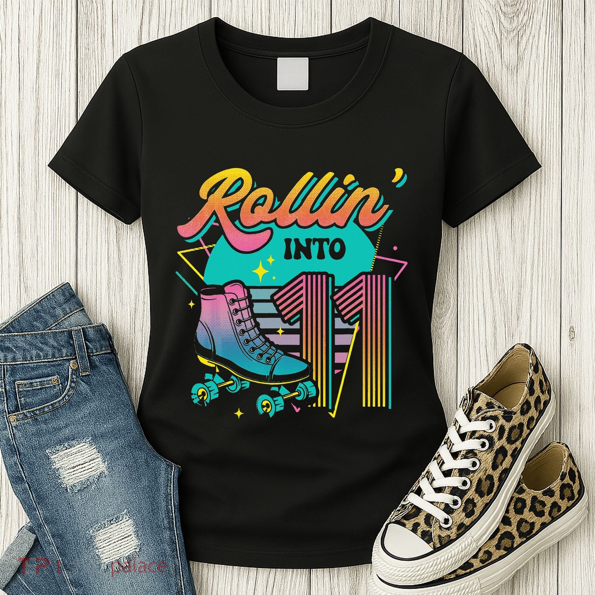 Roller Skate 11th Birthday Party Rolling into 11 Retro  Women's T-Shirt