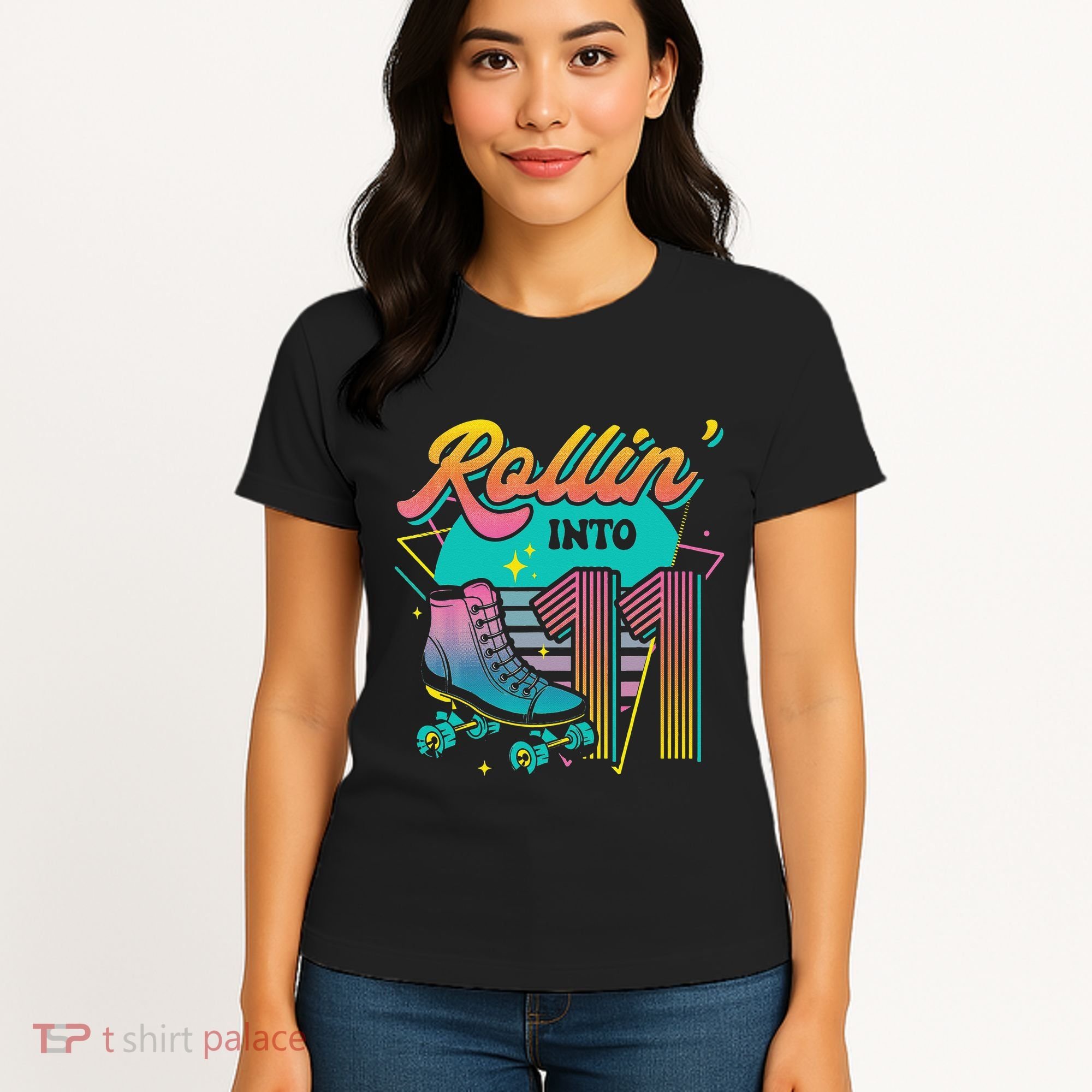 Roller Skate 11th Birthday Party Rolling into 11 Retro  Women's T-Shirt