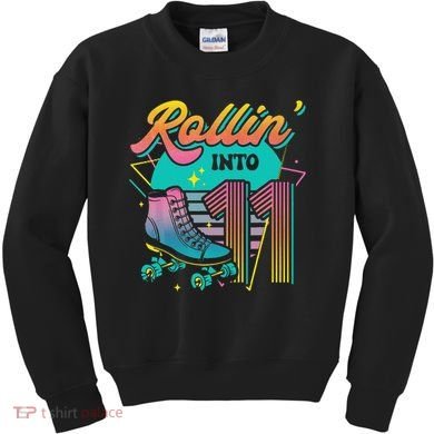 Roller Skate 11th Birthday Party Rolling into 11 Retro  Kids Sweatshirt
