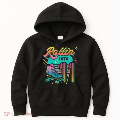Roller Skate 11th Birthday Party Rolling into 11 Retro  Kids Hoodie