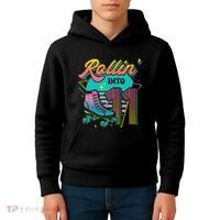 Roller Skate 11th Birthday Party Rolling into 11 Retro  Kids Hoodie thumb 4