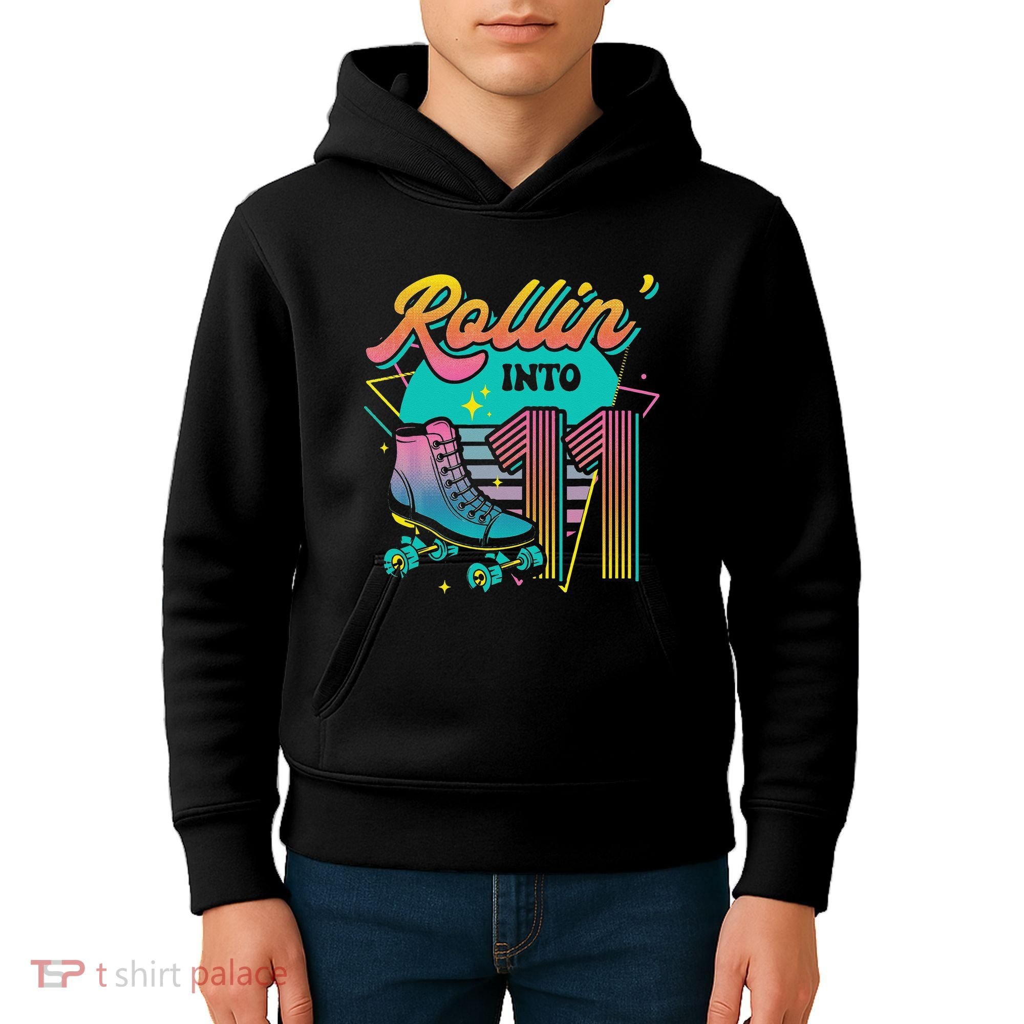 Roller Skate 11th Birthday Party Rolling into 11 Retro  Kids Hoodie