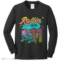 Roller Skate 11th Birthday Party Rolling into 11 Retro  Kids Long Sleeve Shirt thumb 0