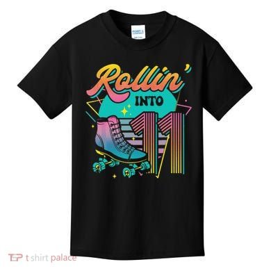 Roller Skate 11th Birthday Party Rolling into 11 Retro  Kids T-Shirt