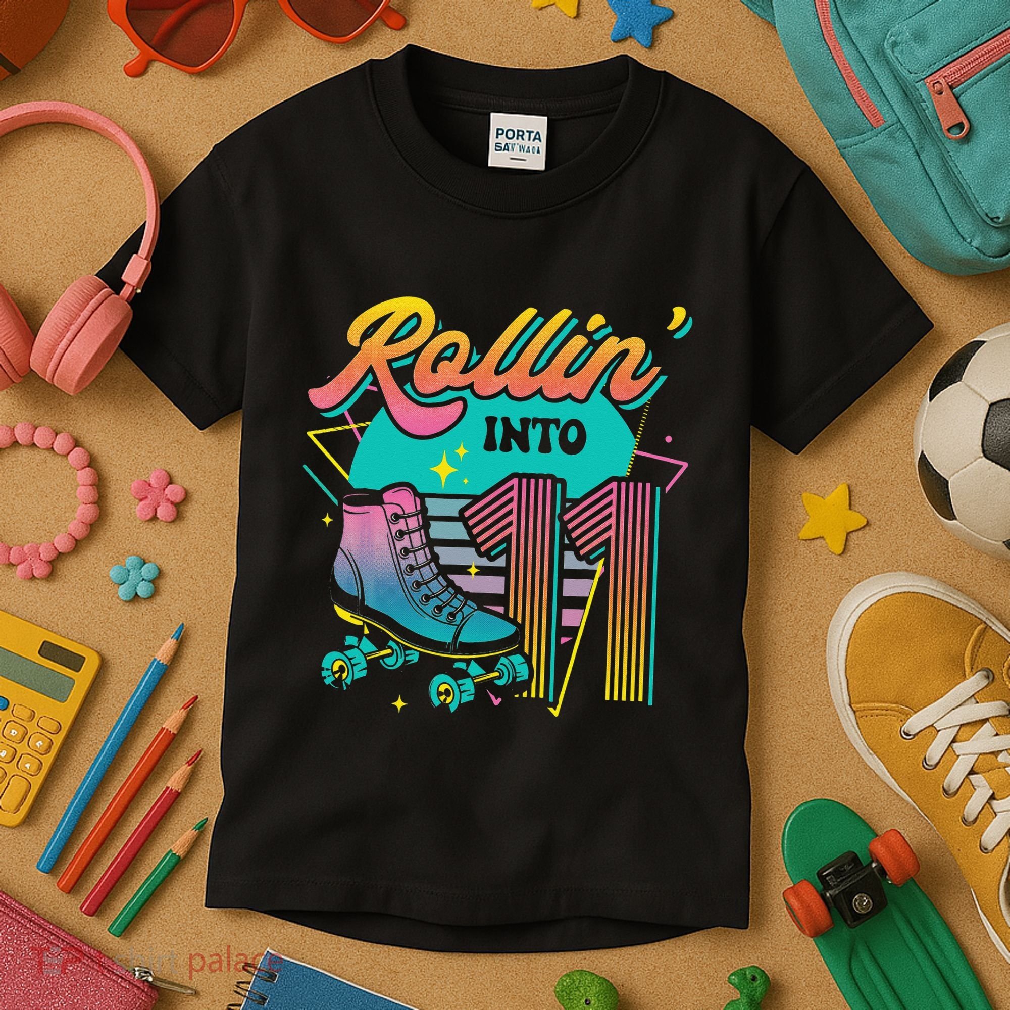 Roller Skate 11th Birthday Party Rolling into 11 Retro  Kids T-Shirt