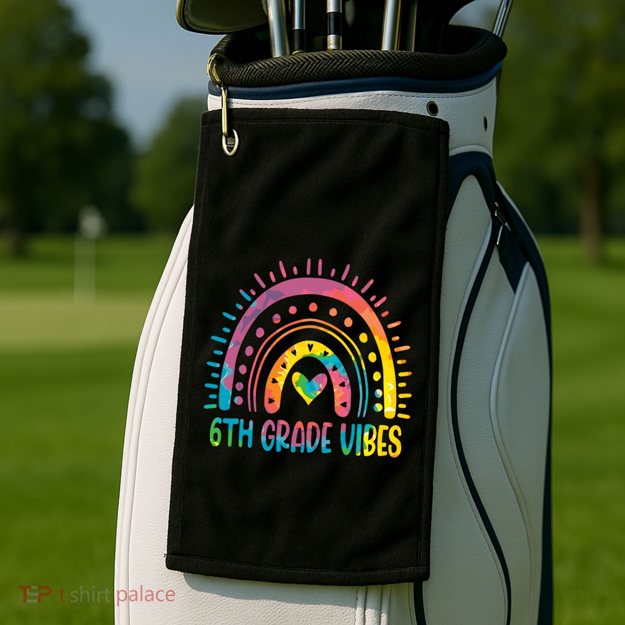 Rainbow Sixth 6Th Grade Vibes Back To School Tie Dye Gift Golf Towel
