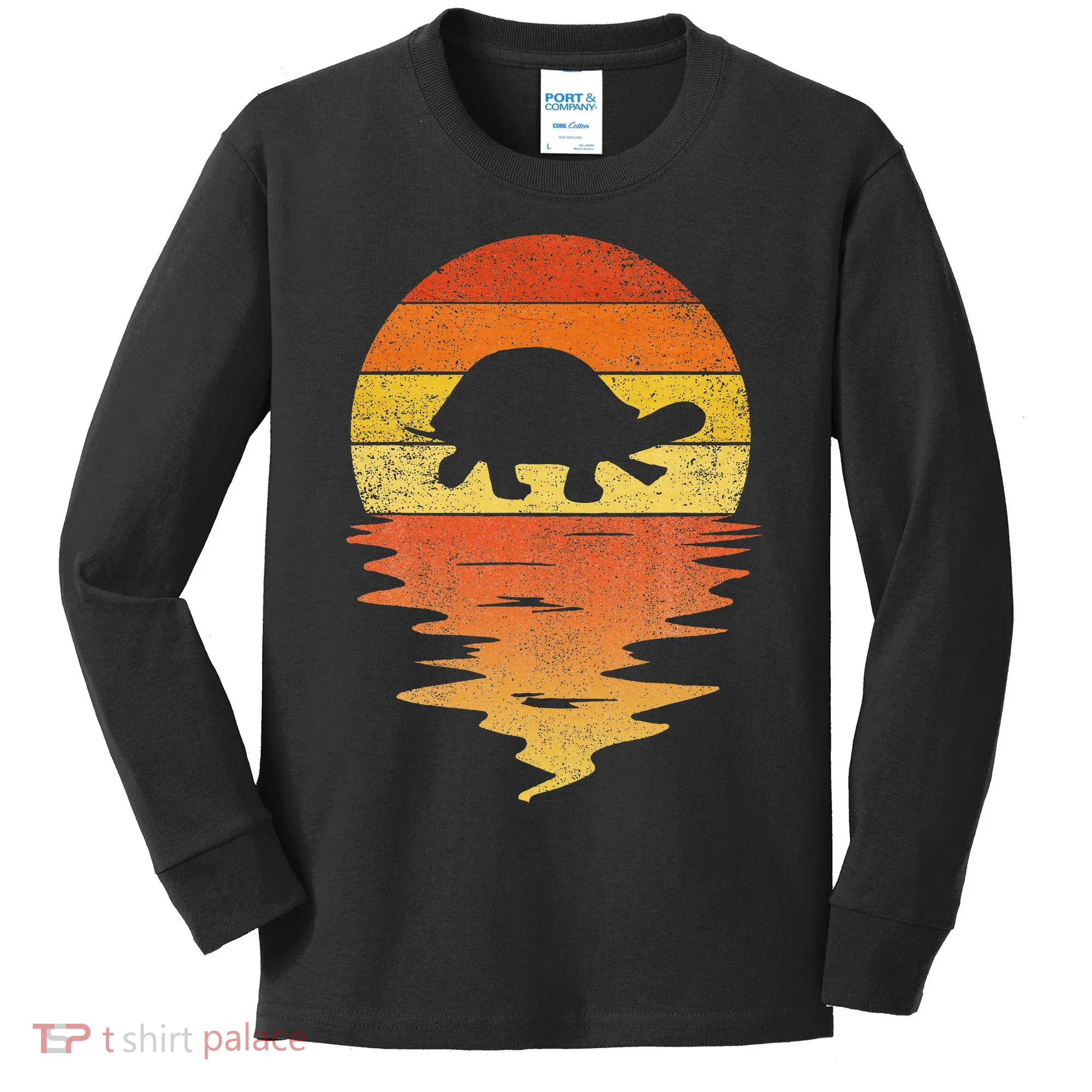 Retro Sunset 70s Vintage Turtle Kids Long Sleeve Shirt