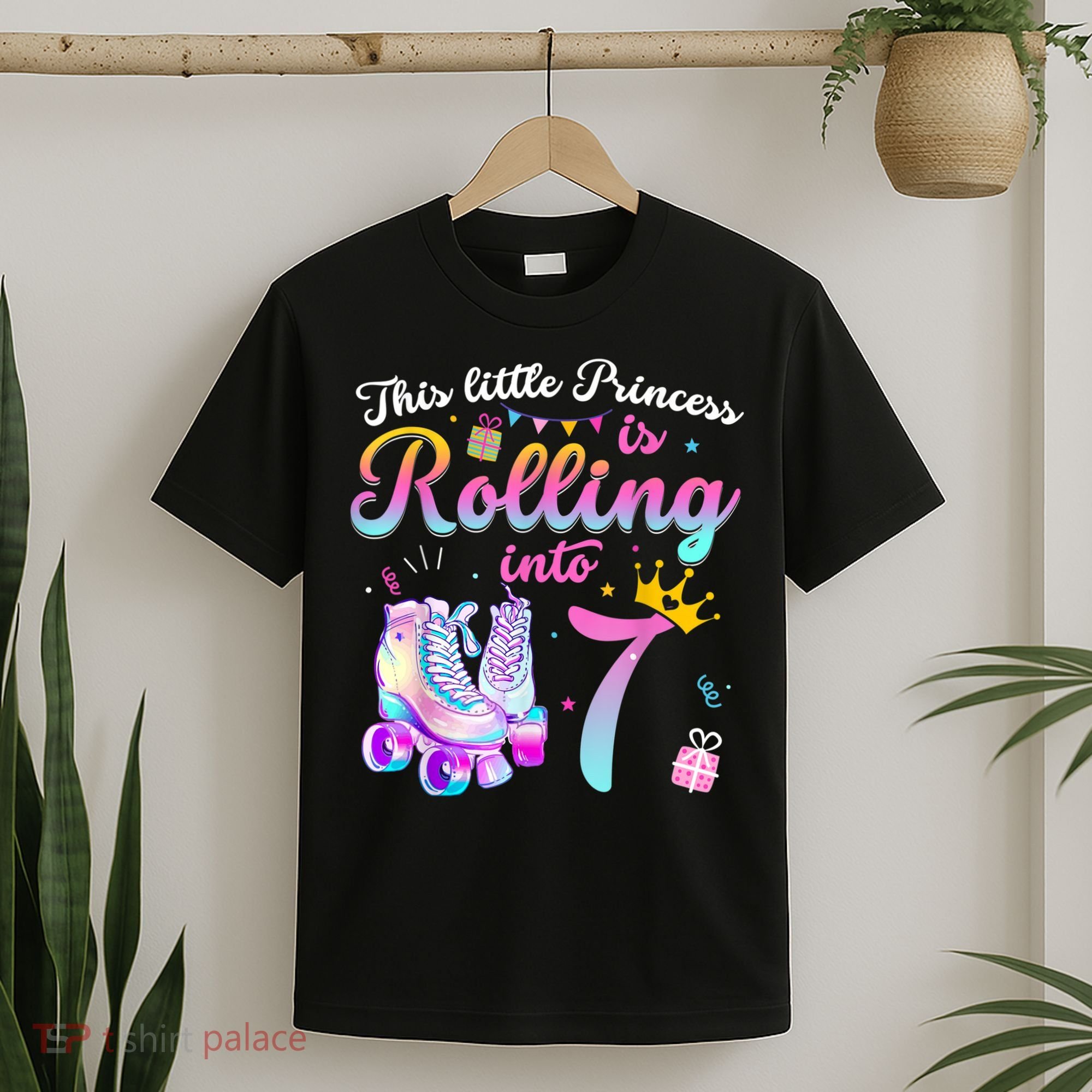 Roller Skate 7th Birthday Shirt 7 Year Old Girl Party Outfit T-Shirt