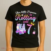 Roller Skate 7th Birthday Shirt 7 Year Old Girl Party Outfit T-Shirt thumb 3