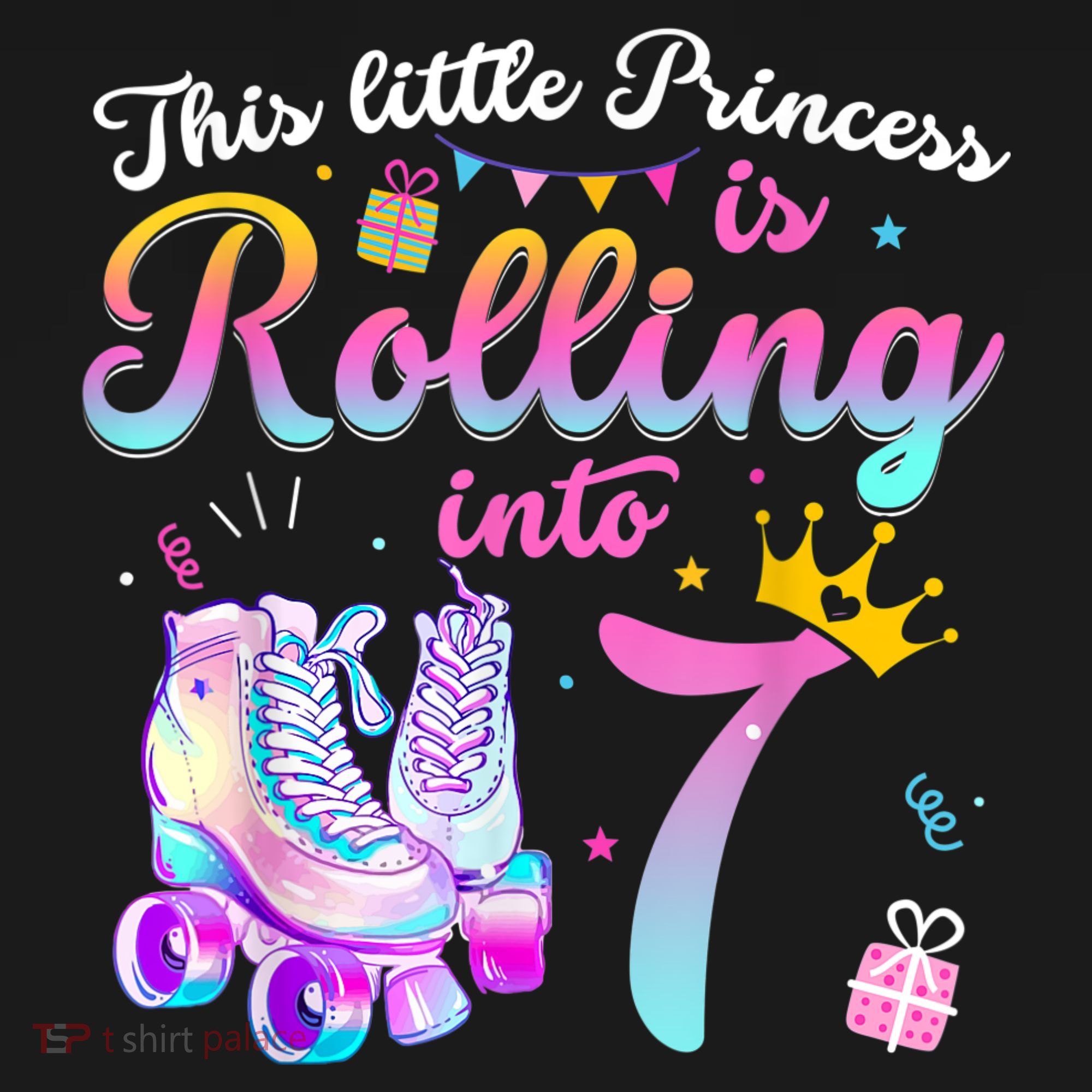 Roller Skate 7th Birthday Shirt 7 Year Old Girl Party Outfit T-Shirt