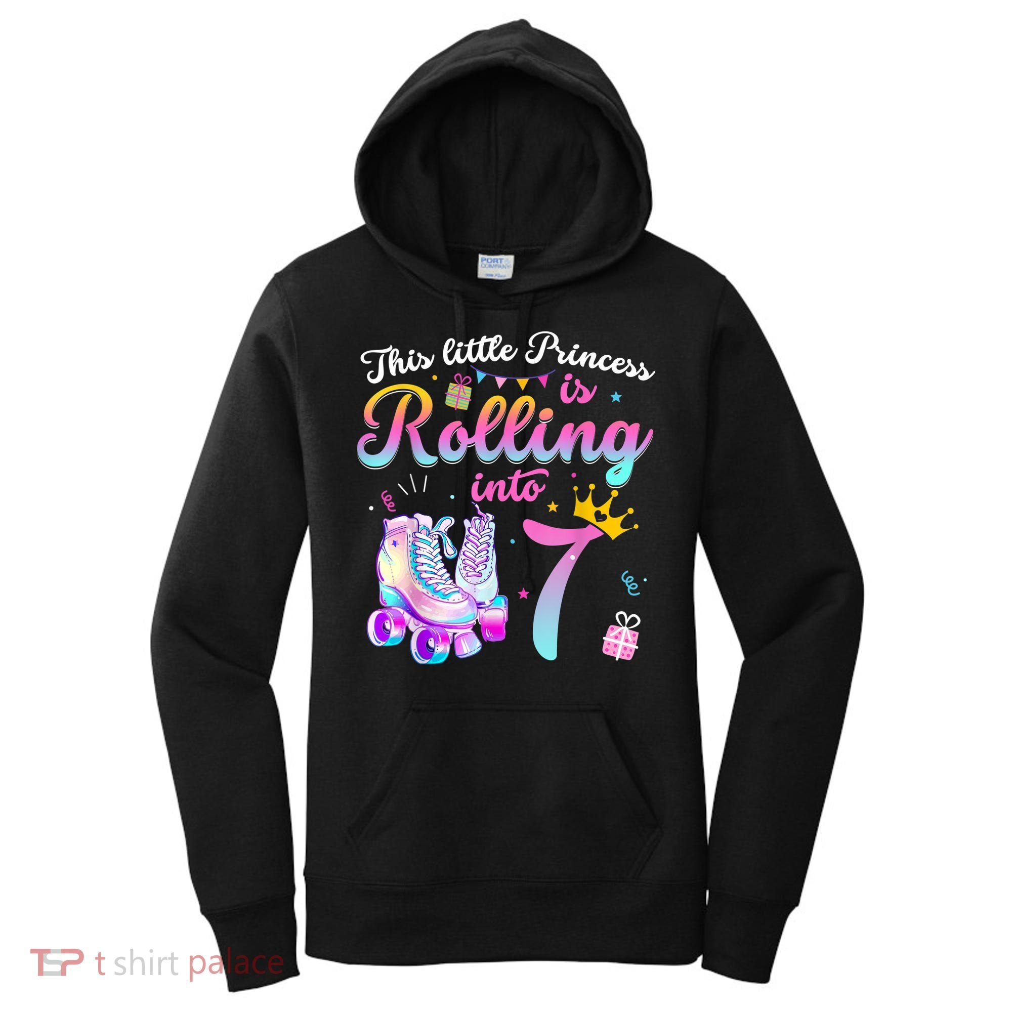 Roller Skate 7th Birthday Shirt 7 Year Old Girl Party Outfit Women's Hoodie
