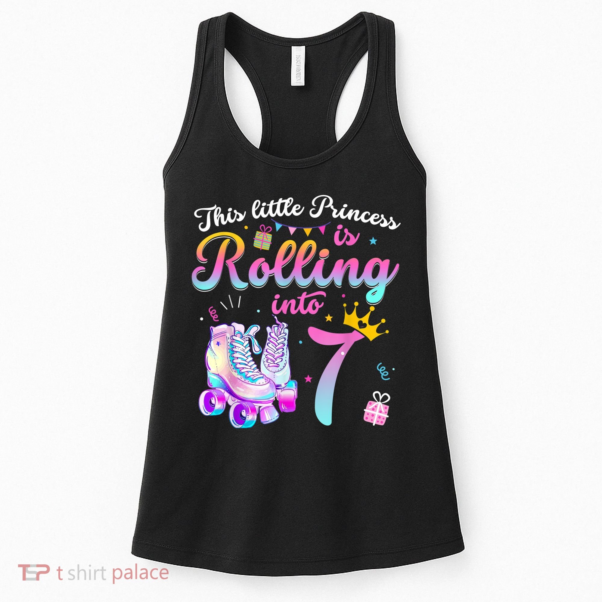 Roller Skate 7th Birthday Shirt 7 Year Old Girl Party Outfit Women's Tank Top