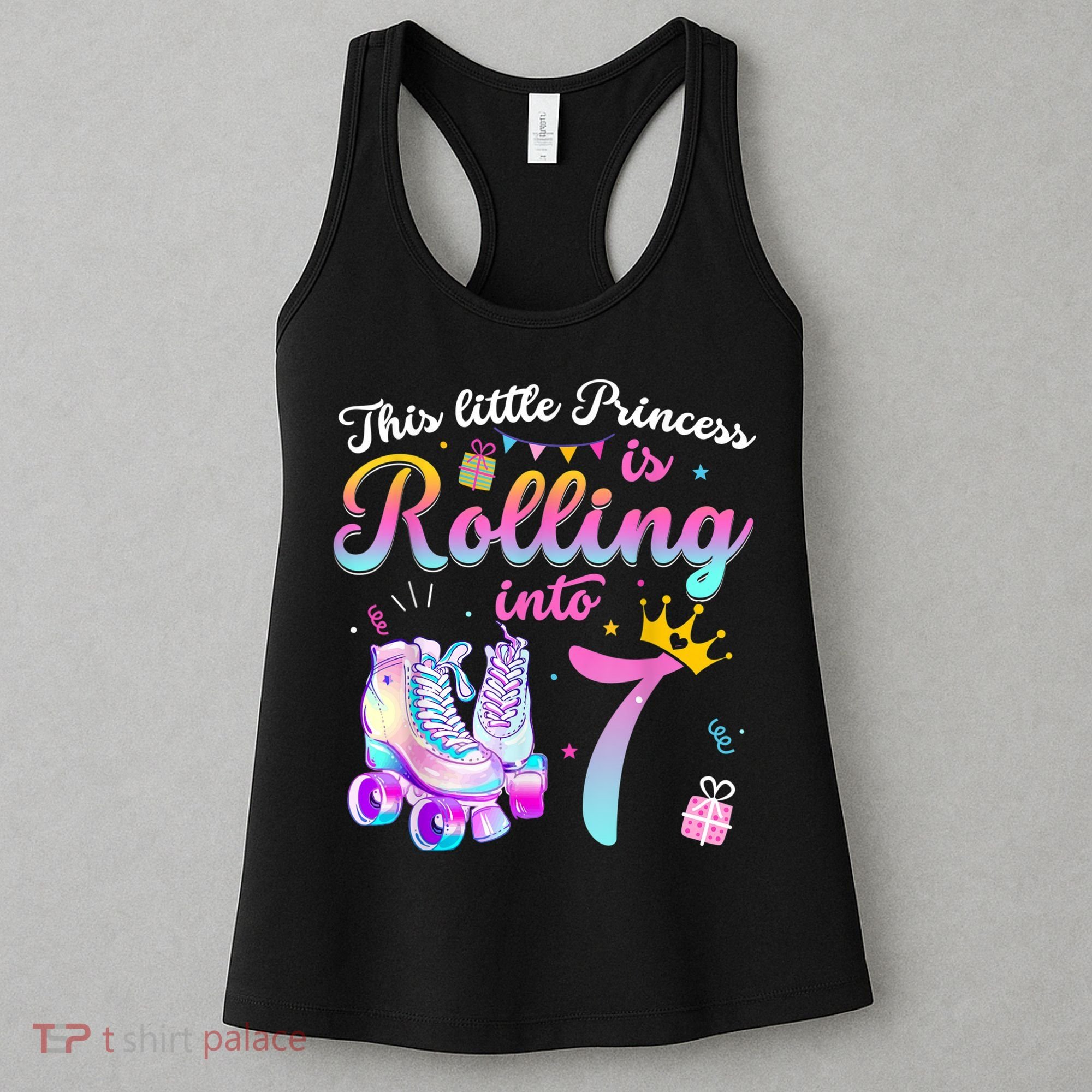 Roller Skate 7th Birthday Shirt 7 Year Old Girl Party Outfit Women's Tank Top