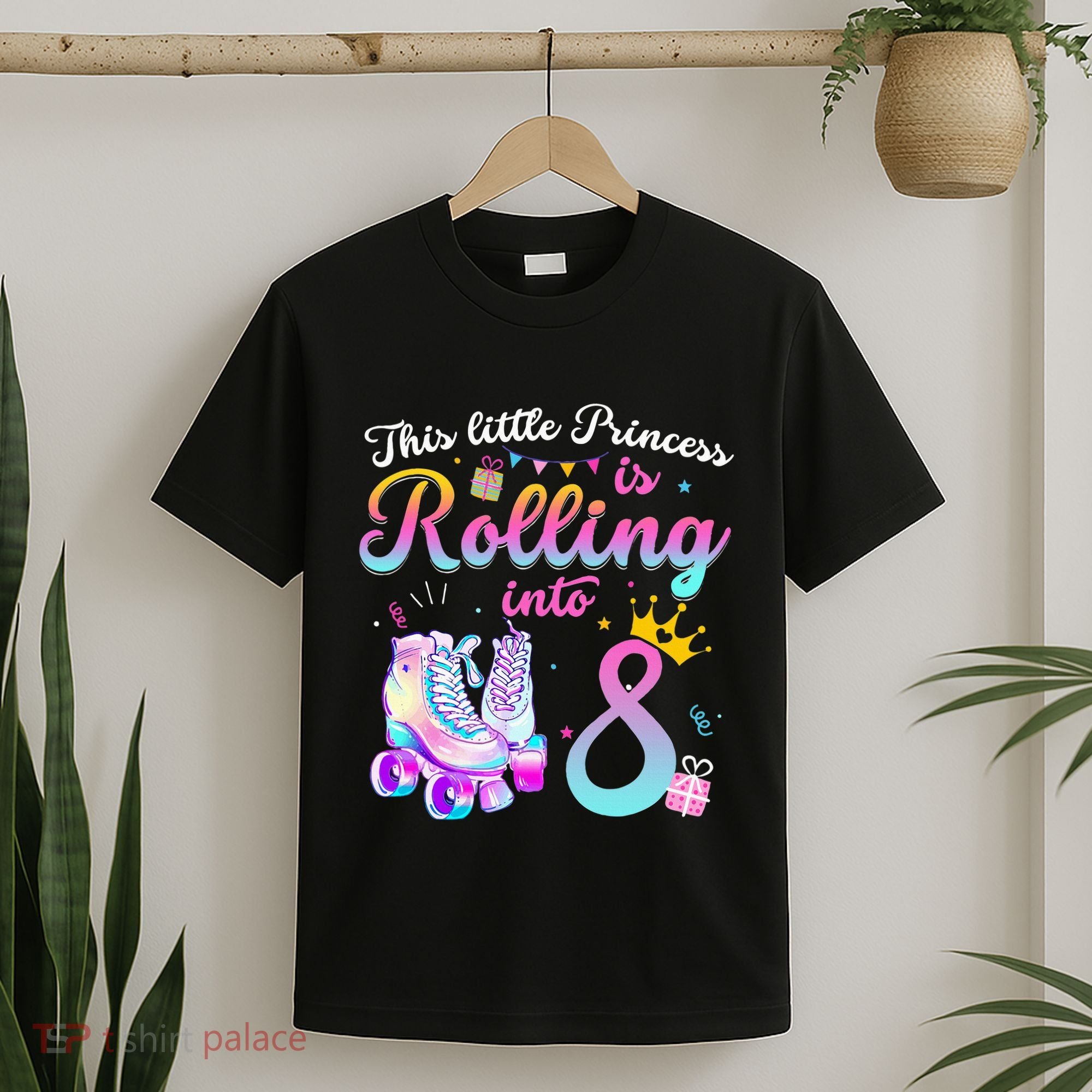 Roller Skate 8th Birthday 8 Year Old Girl Party Outfit T-Shirt