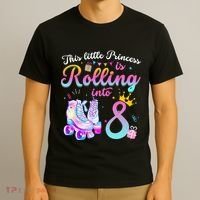 Roller Skate 8th Birthday 8 Year Old Girl Party Outfit T-Shirt thumb 3