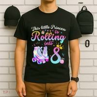 Roller Skate 8th Birthday 8 Year Old Girl Party Outfit T-Shirt thumb 6
