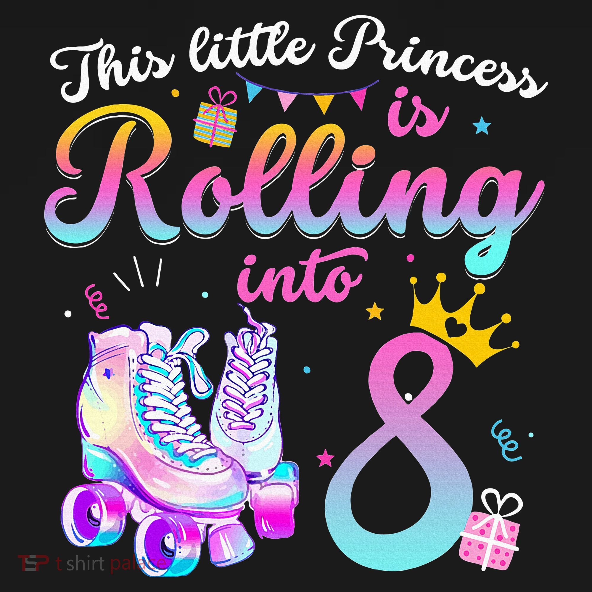 Roller Skate 8th Birthday 8 Year Old Girl Party Outfit T-Shirt
