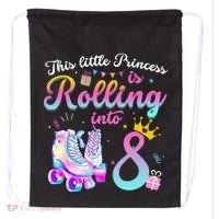 Roller Skate 8th Birthday 8 Year Old Girl Party Outfit Drawstring Bag thumb 0