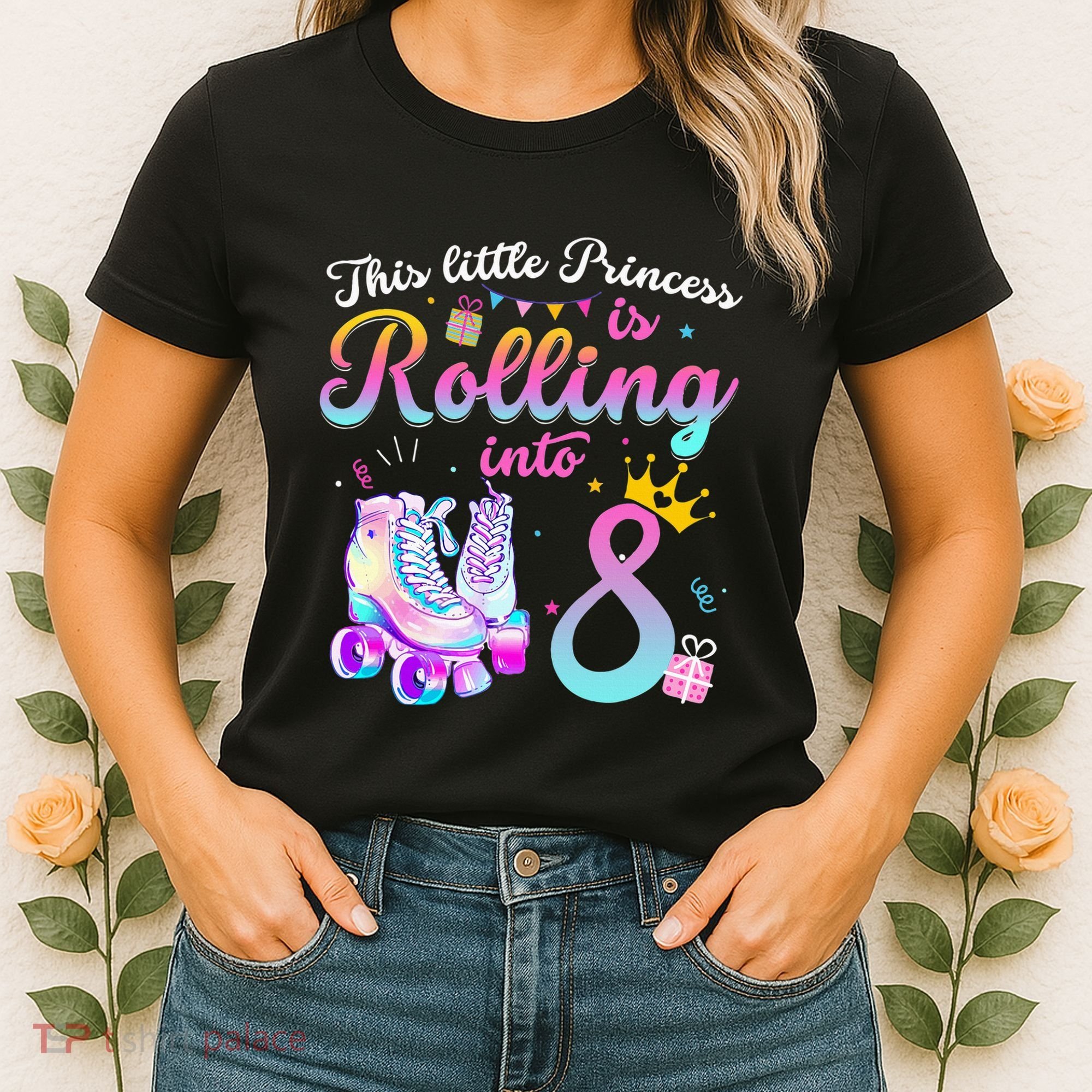 Roller Skate 8th Birthday 8 Year Old Girl Party Outfit Women's T-Shirt